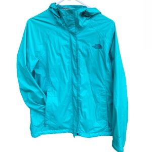 Teal North Face rain jacket